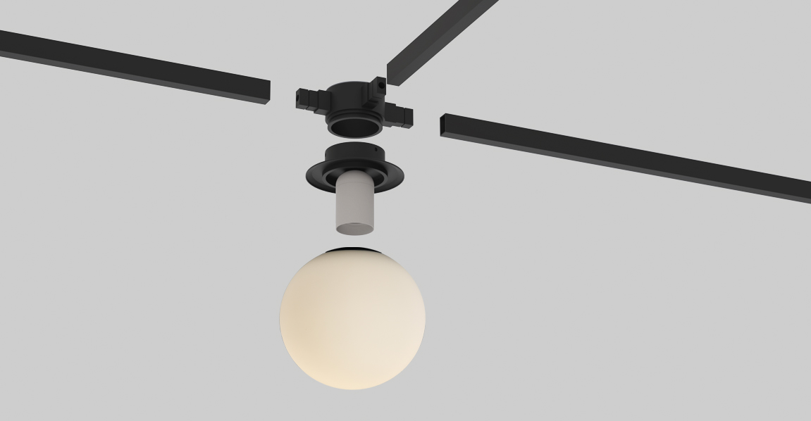 Detalle del sistema Easy Link: conexión modular con luminaria de globo
